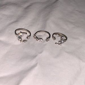 3 pack adjustable moon and star rings